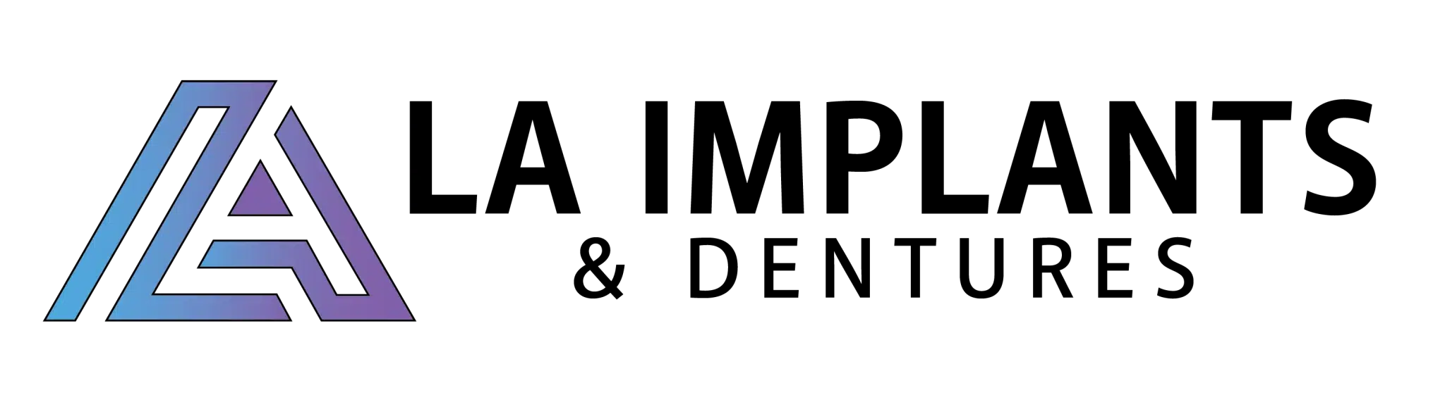 logo for la implant and dentures
